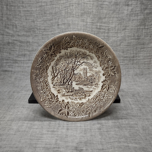 English Ironstone Tableware | Diepe Schaal Diepe Kom (diameter 16,5 cm | hoogte 5,0 cm) ‘Castles&#039; motief in grijze kleur | Vintage