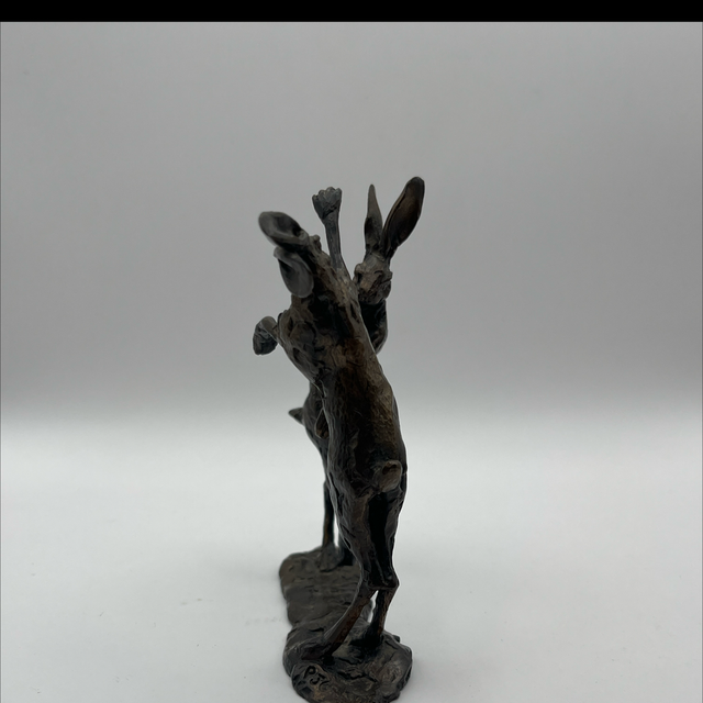 Bronze Fighting Hares Sculpture by Paul Jenkins – Signed – 12cm
