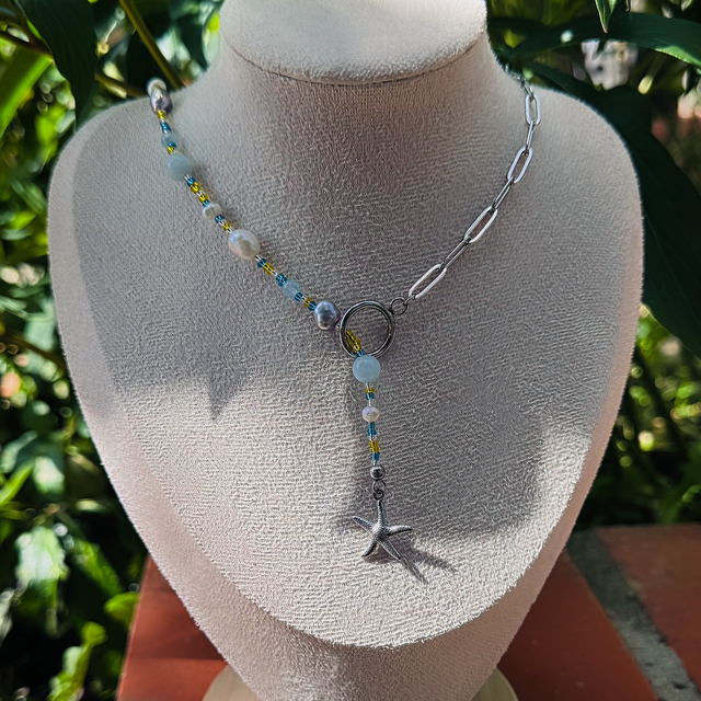 Collier NAÏADE aigue marine et perles d’eau douce 