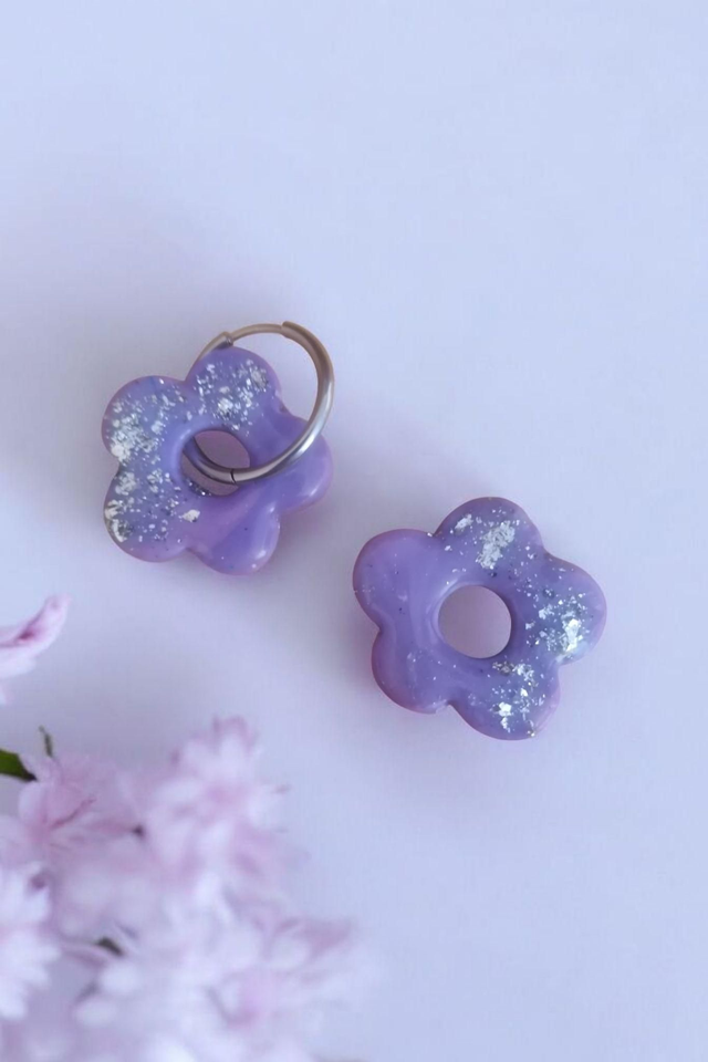 Pampilles interchangeables violette vif et feuilles argentées 