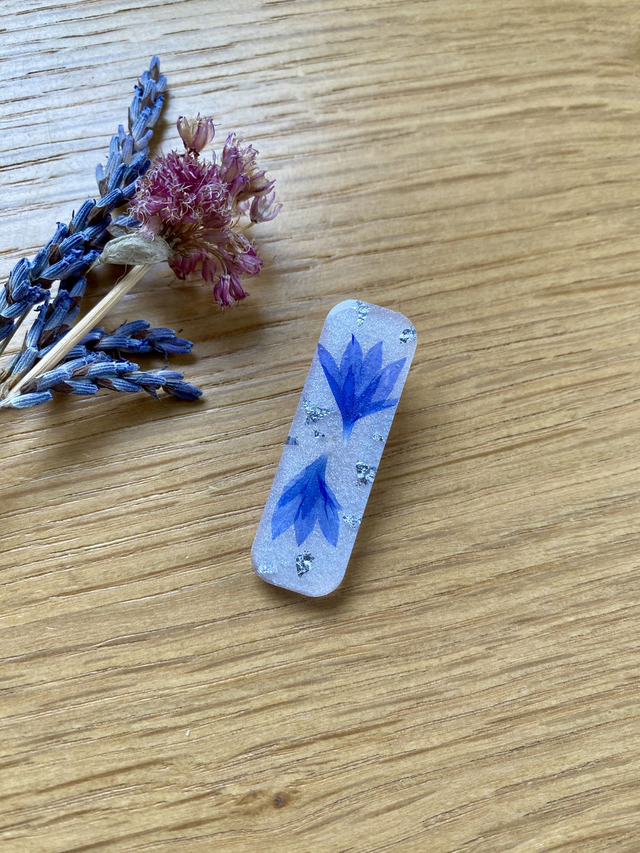 Barrette mini rectangulaire - bleuet