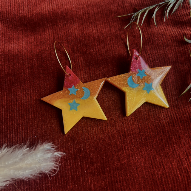 Statement Star Earrings With Turquoise Celestial Details