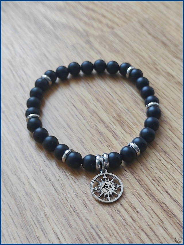 Bracelet boussole - Agate noire matte