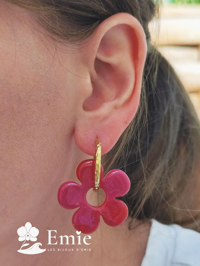 Pampilles Bicolores Maxi Flora 🌸 — Rose & rouge mix - Résine Epoxy