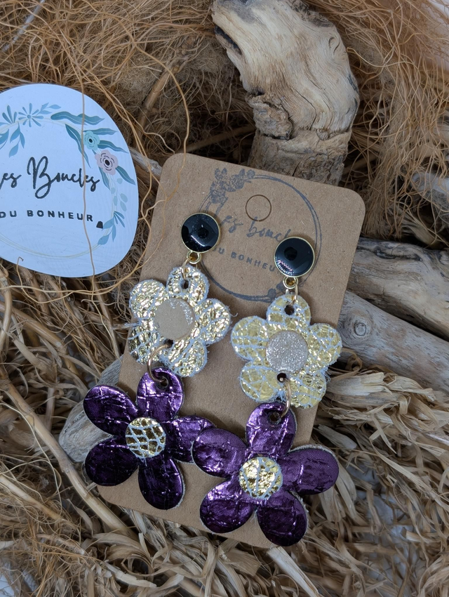 Boucles d&#039;oreilles Marguerite m1094 doré aubergine 