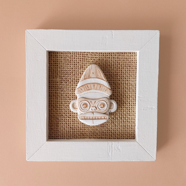 Tribal wall art - framed monkey mask art - Clay wall art