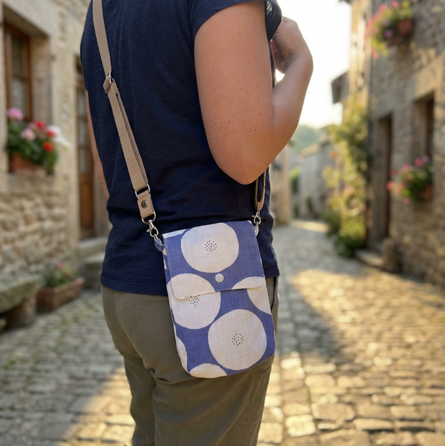 SS121 - White and Blue Dot Pattern Crossbody Phone Bag