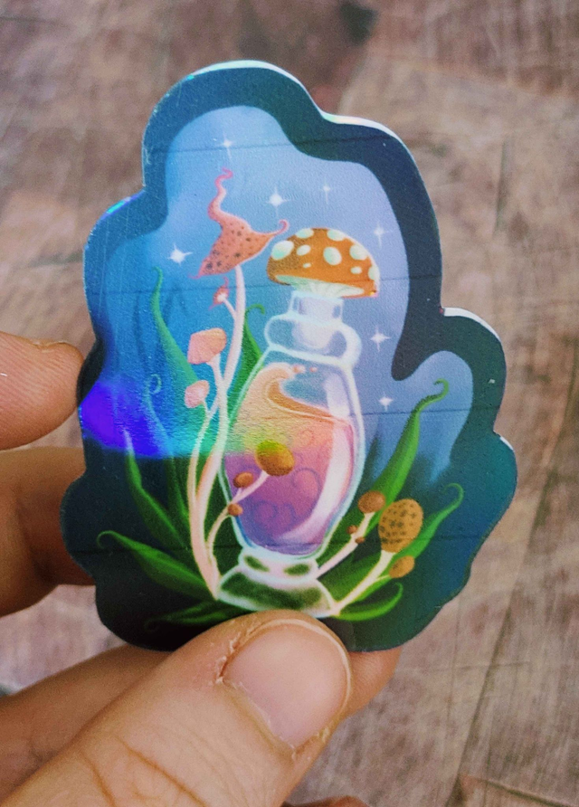 Autocollant "Potion Champi" - 6 x 4,5 cm - vinyle holographique