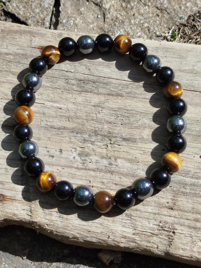 Bracelet Homme Oeil de Tigre/ Obsidienne/Hematite 