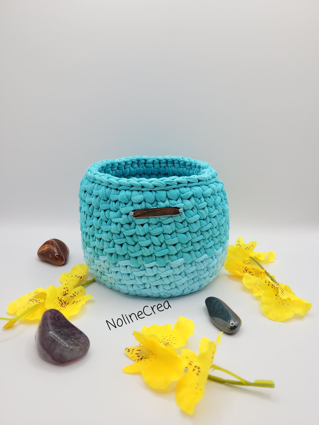 Petit panier bicolore bleu, Panier bleu crochet, pot de rangement bicolore bleu