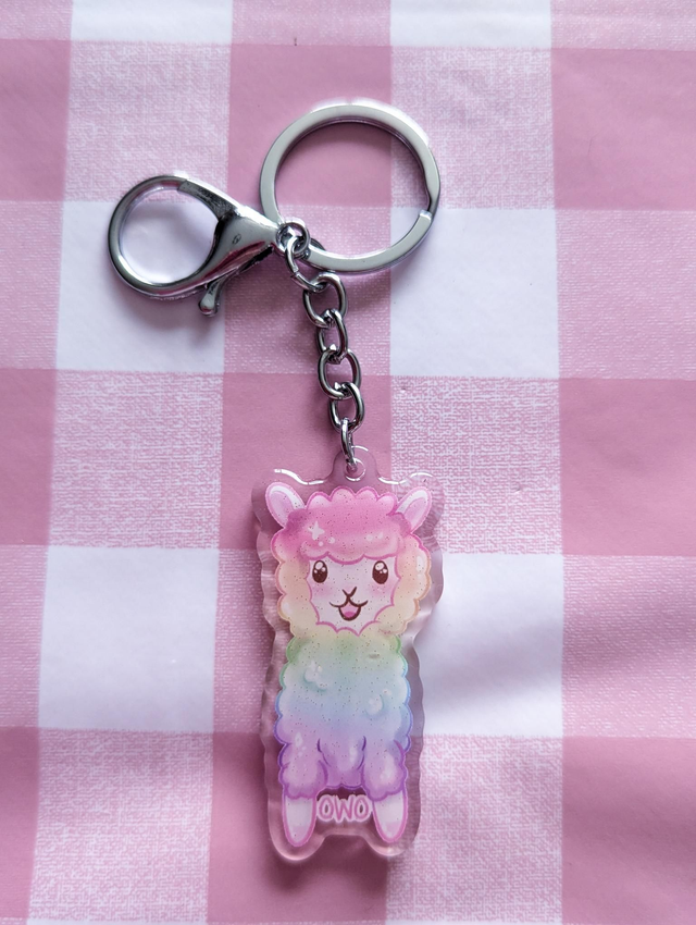 Pastel "owo" Llama Keyring - Llama gifts, alpaca gifts, pastel rainbow, cute gifts, unique gifts, unusual gifts, keychain charms