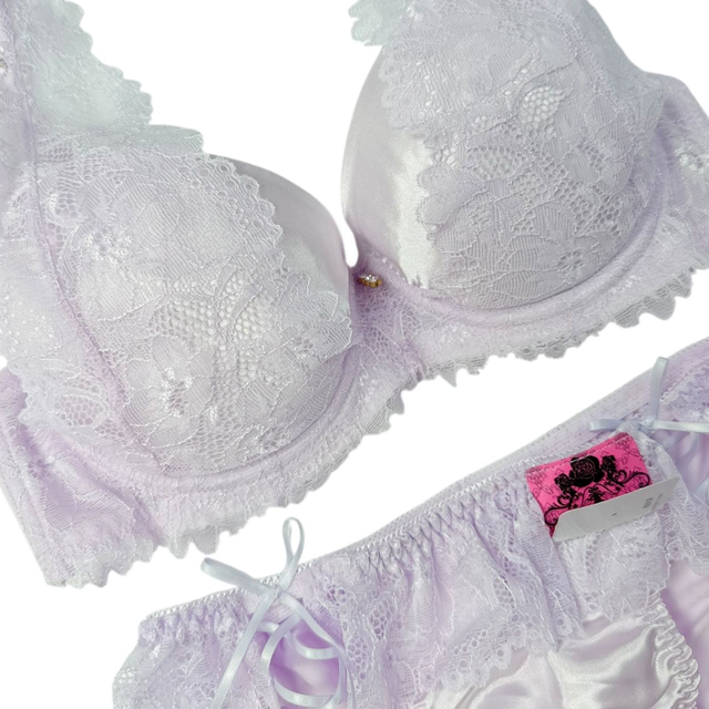 Purple lace + satin Japanese Bra + Underwear Set UK 32C  