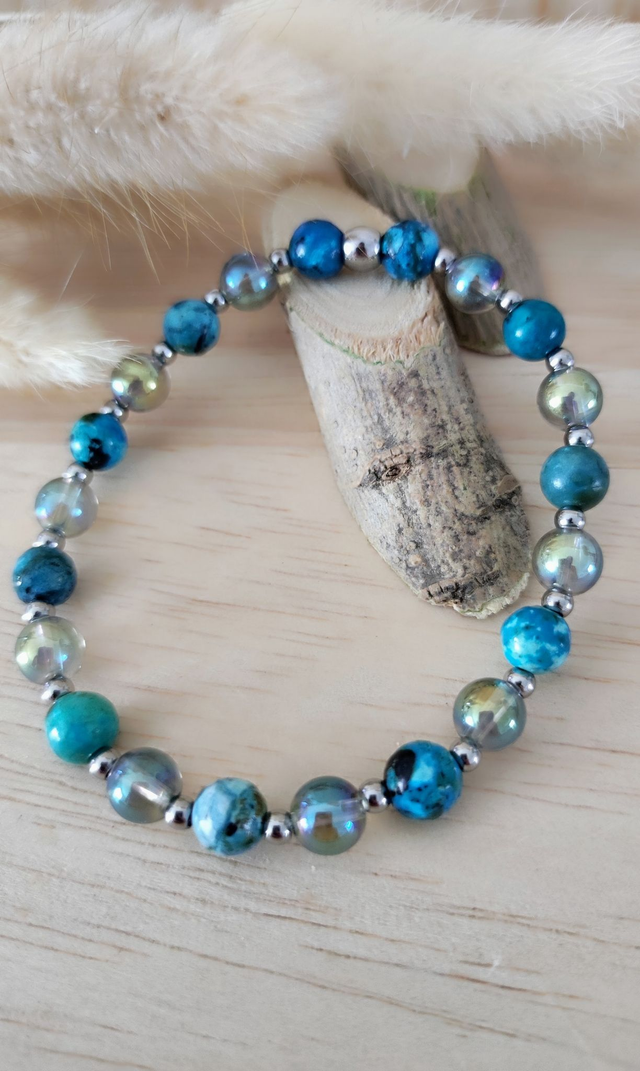 Bracelet "Atteinte des objectifs" Opale bleue et Aqua Aura