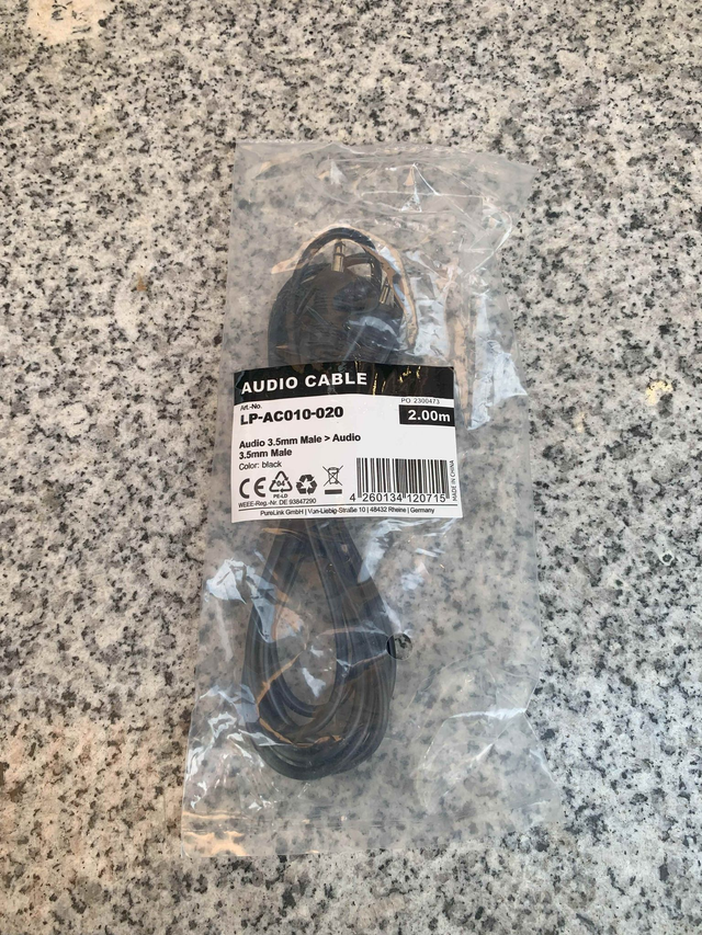 Audiokabel, 3,5mm männlich zu 3,5mm männlich, Schwarz, 2M