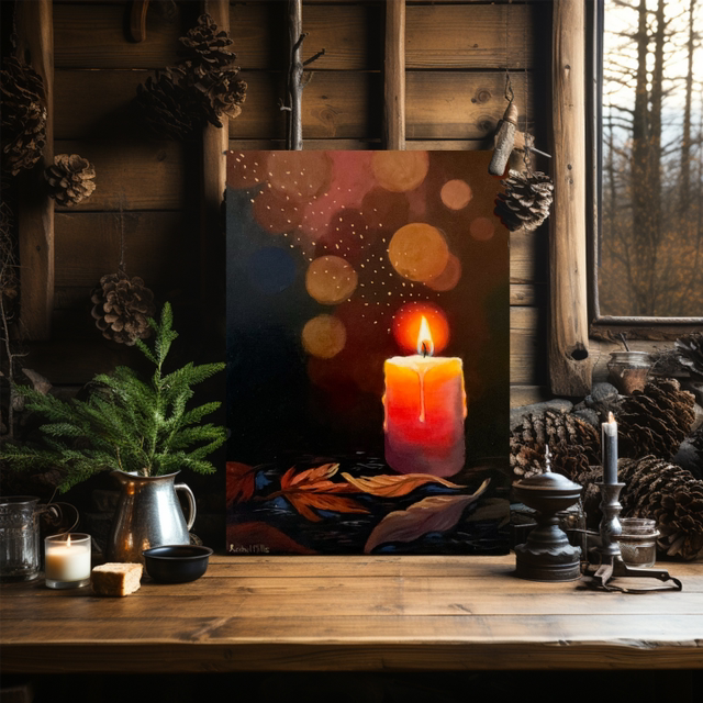 Original Painting Golden Leaves Everlasting Candle