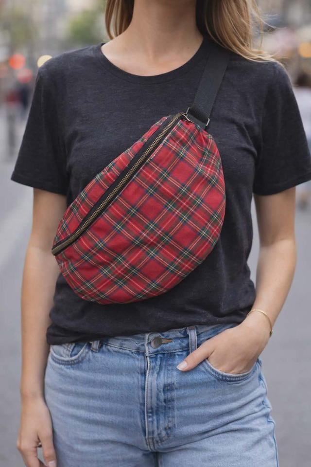 Sac banane grand modèle velours tartan