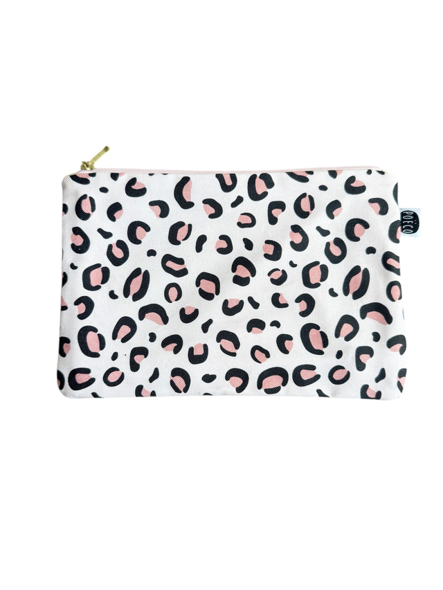 Trousse plate - LEOPARD rose - 23x15cm