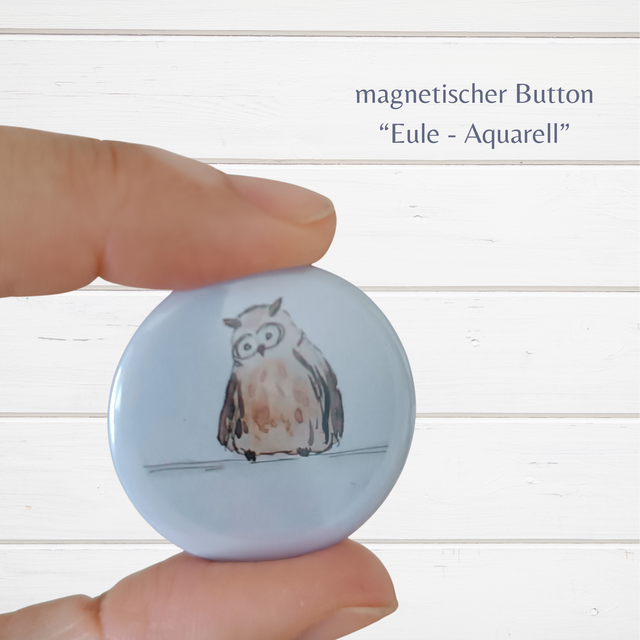 "Eule - Aquarell" - Magnetischer Button mit Anstecknadel