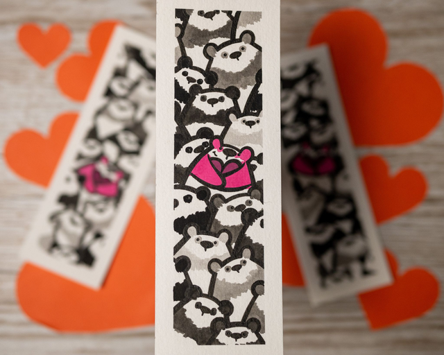 PandaLOVE zakładka do książki, ręcznie malowana akwarela