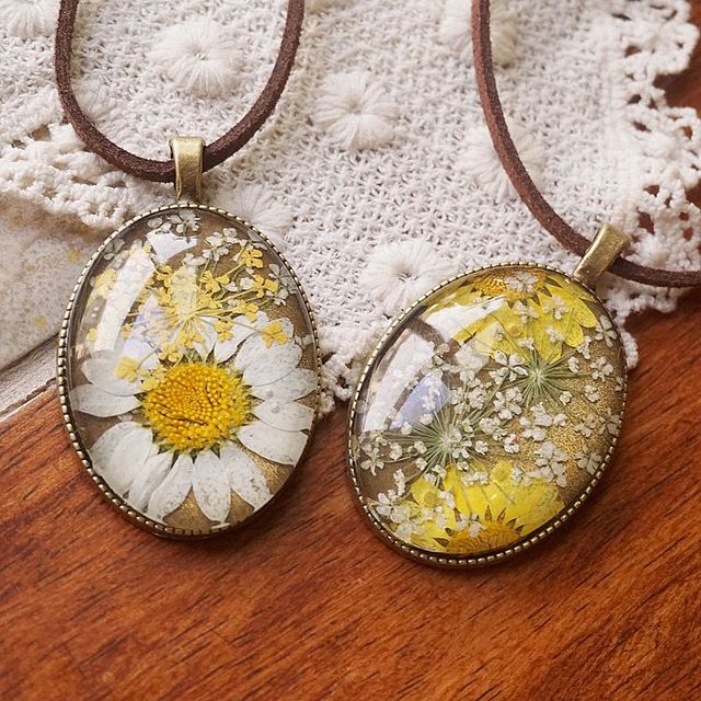 Daisy Pendant with Leather Cord