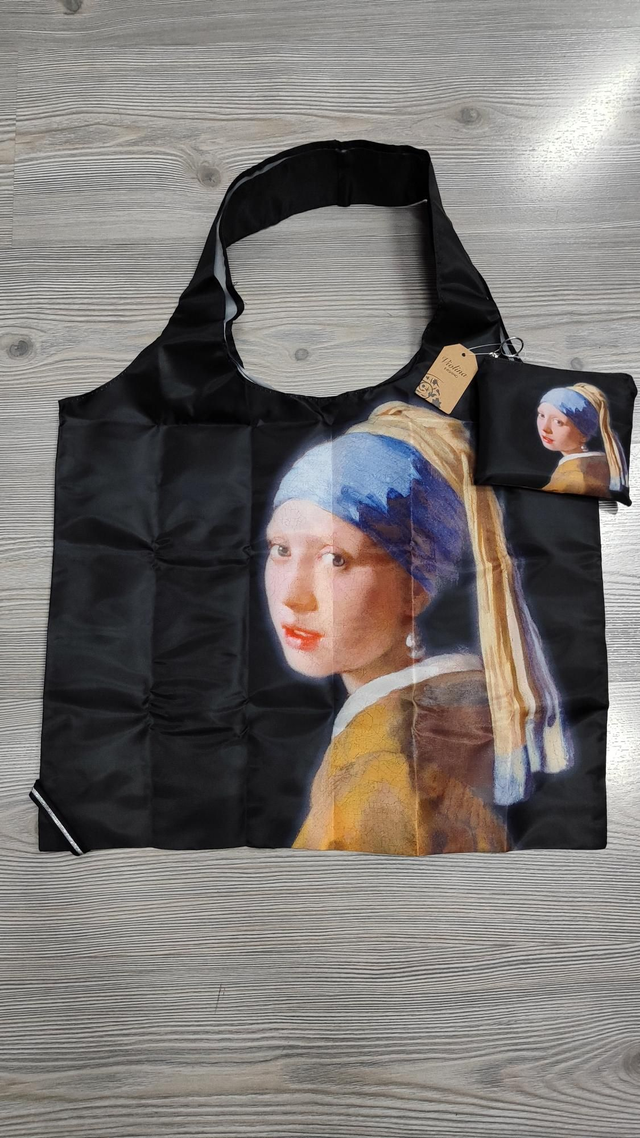 Borsa shopper tascabile La ragazza con l'orecchino di perla di Johannes Vermeer