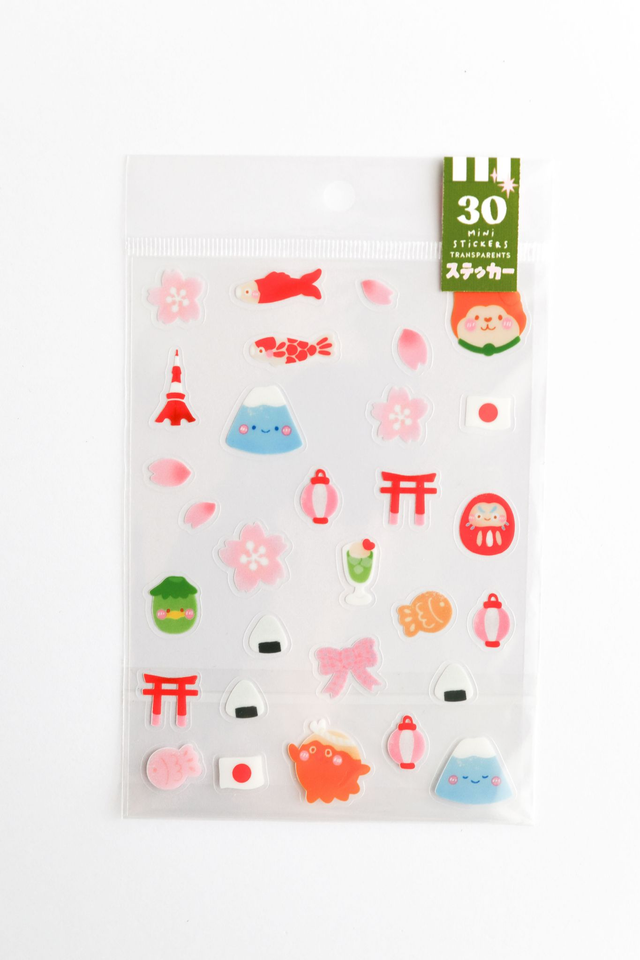  Planche de 30 mini stickers transparents Japon