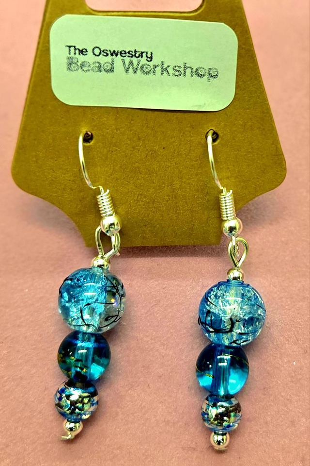Blue Glass and Acrylic Bead Silver Plated Earrings (nickel free) 