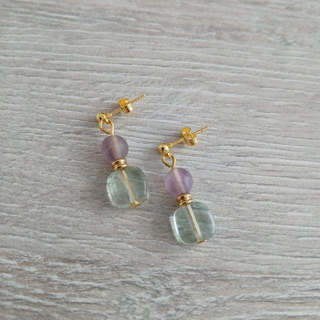 Damesoorbellen met Fluoriet – Paars &amp; Groen - RVS Stekers (1.221)