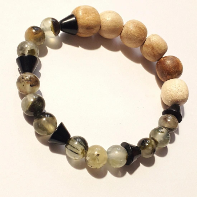 Prehnite, Obsidian &amp; Palo Santo Bracelet 