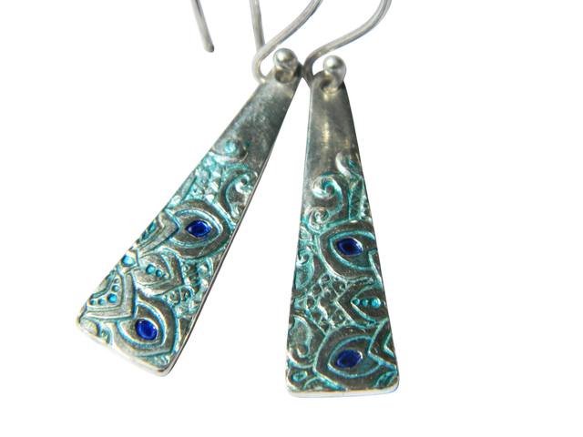 Textured triangle drop earrings with subtle alcohol ink