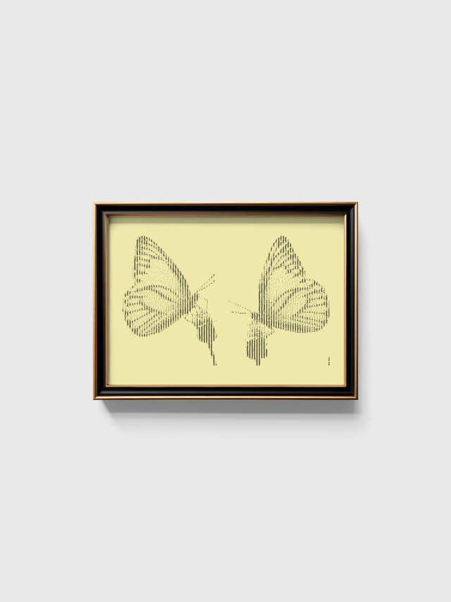 A3 Schreibmaschinenbild Schmetterling vis á vis in Schwarz auf Elfenbein