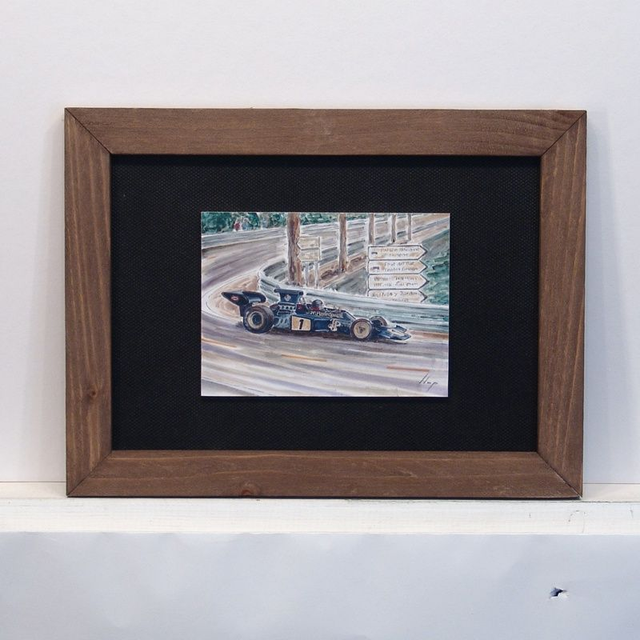 Artimotor enmarcado 21x28 - 1973 Fittipaldi Lotus 72 Ford 1º GP España Montjuic