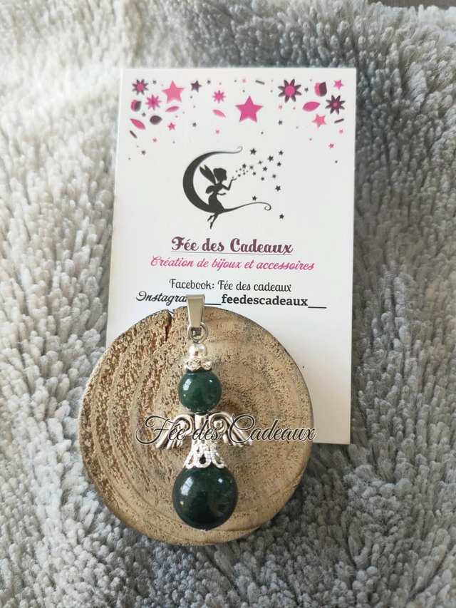 Pendentif Ange Gardien Agate Mousse 