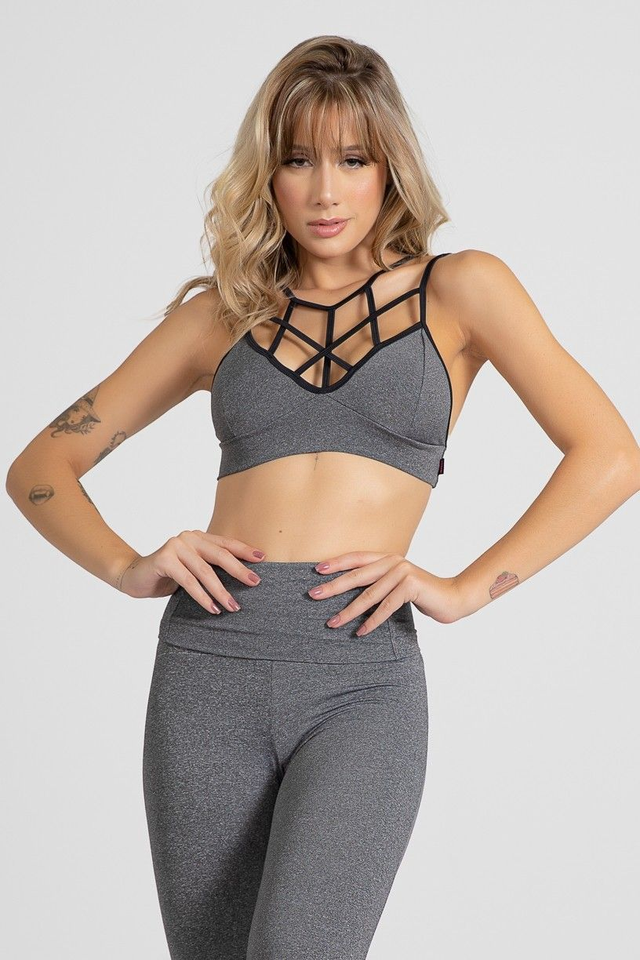 Top Mescla com Tiras Cruzadas, Sem Bojo | Kaisan