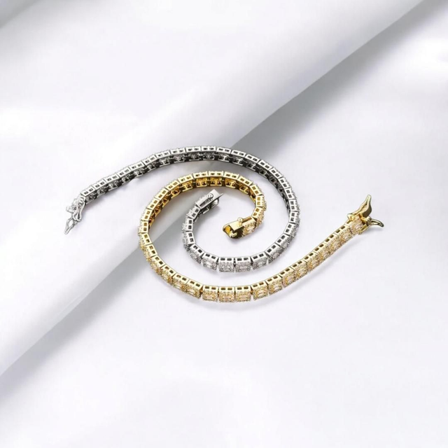 Bracelet Hip-Hop en Zircon Cubique Carré et Plaqué Or 18K - Homme