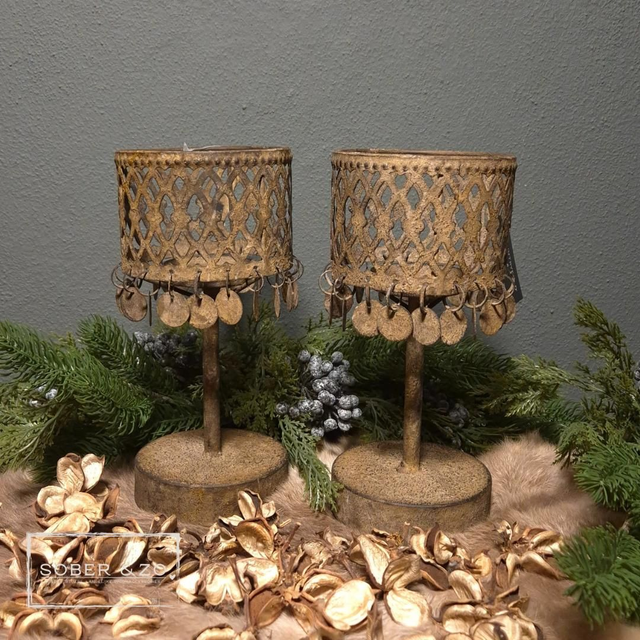 Waxinelicht houder metaal met muntjes