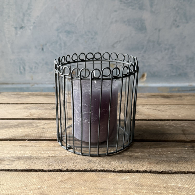 Wire and Glass Hurricane Lamp