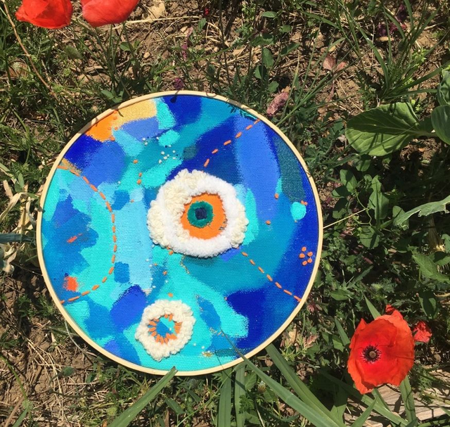 &quot;Isole&quot; Art textile peint et brodé à la main décoration murale