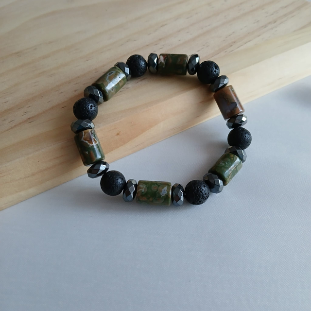 Heren armband Rhyoliet met Lava en Hematiet (2.033)