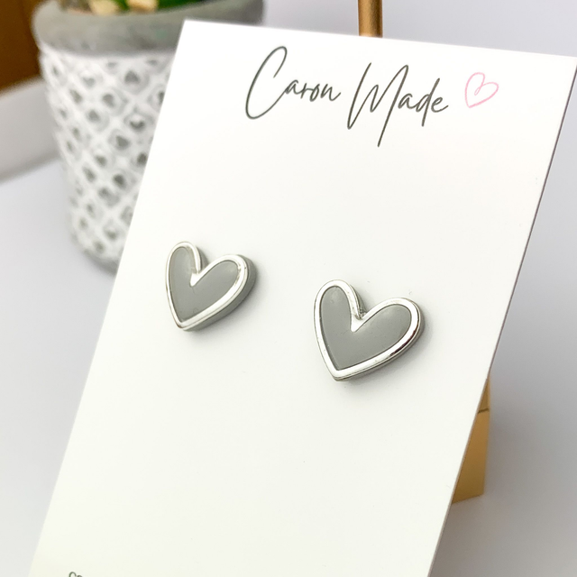 Grey and Silver heart stud earrings
