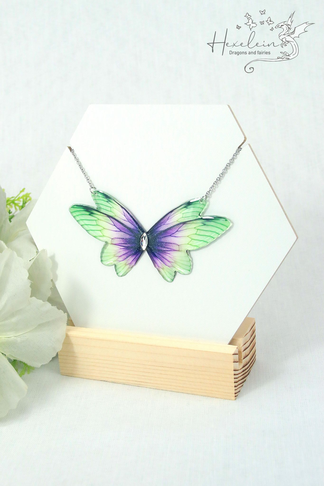 Purple green small fairy necklace