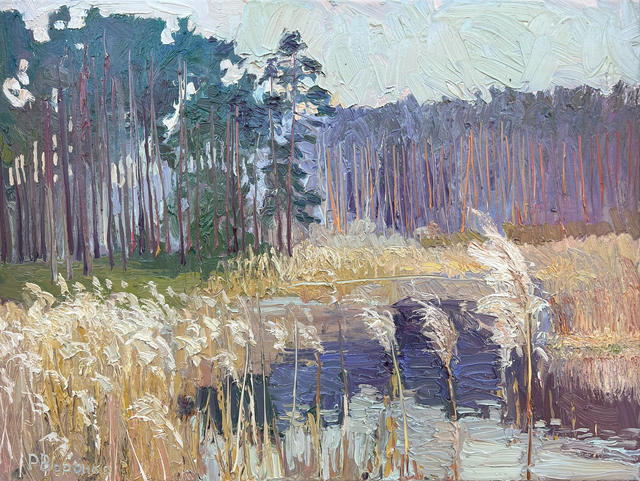 „Flüsternde Kiefern: Eine stille Frühlingsszene“ – Öl auf Leinwand, 60 × 80 cm, 2024 | Whispering Pines: A Serene Spring Scene