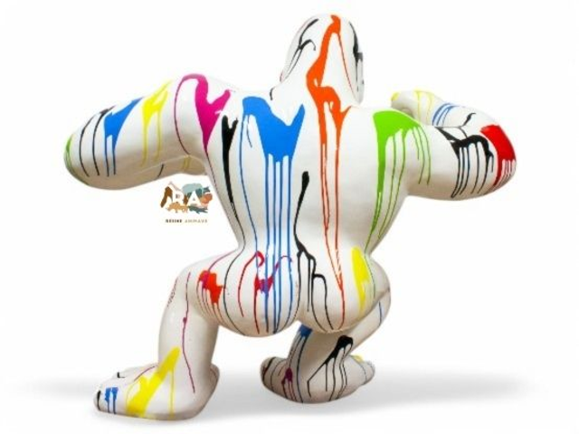 STATUE GORILLE EN RESINE 110 CM - BLANC MULTICOLORE