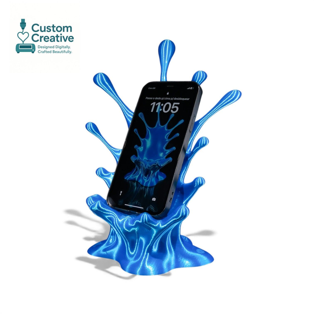 3D Printed Splash Phone Stand – Artistic Wave Holder for Smartphones – Available in Blue, Red, Green &amp; Gold