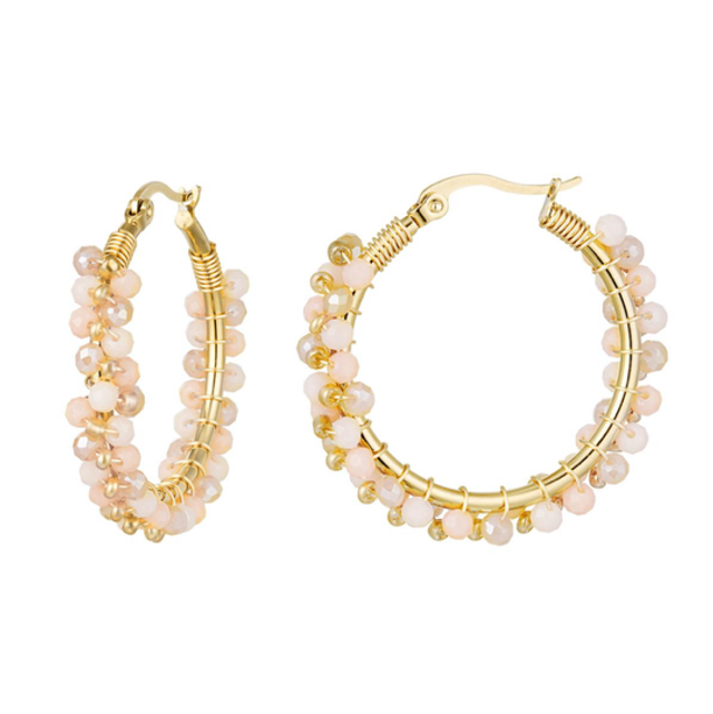 Statement oorbellen kralenparty beige  