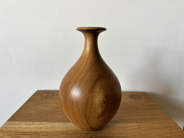 Mid-Century Modern Walnut Wood Turned Vessel Bud Weed Vase.