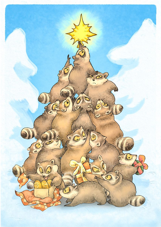 Raccoony Christmas card