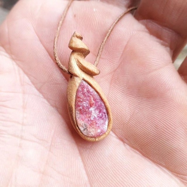 Cobalt Calcite Necklace With Hand Carved Palo Santo Wood 