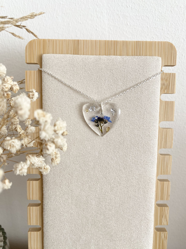 Collier argent 925 coeur - myosotis