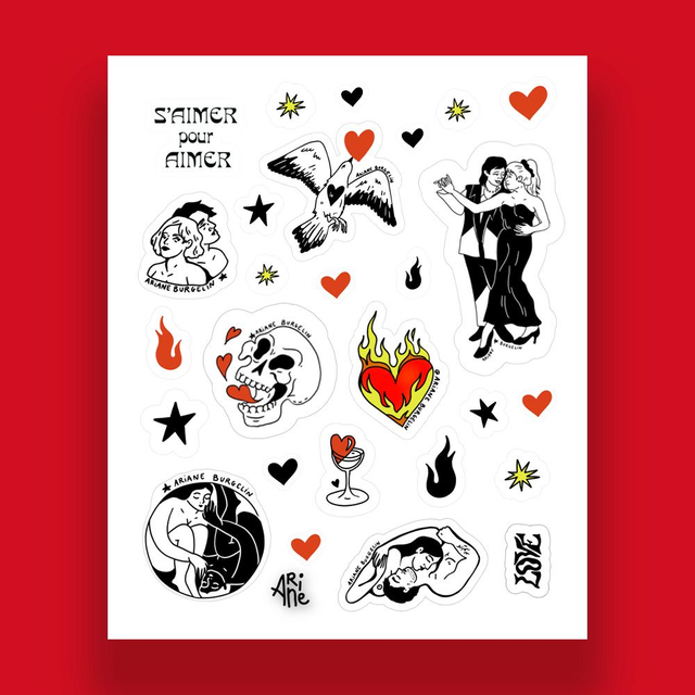 planche de stickers sur l'amour